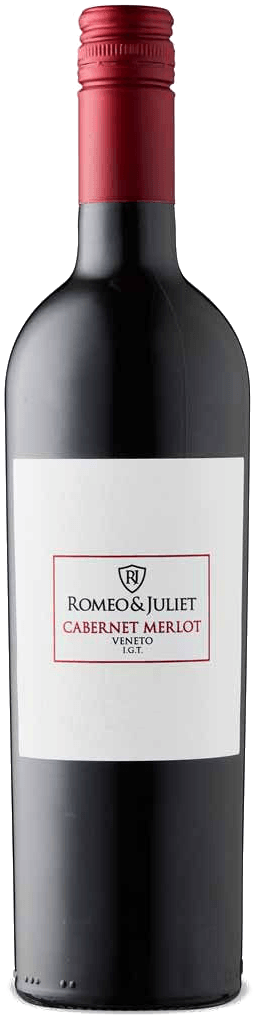 Romeo & Juliet Cabernet Merlot Veneto I.G.T. bottle with a red capsule and white label
